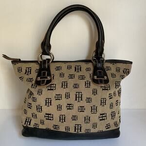 Vintage Tommy Hilfiger Monogram Tote – Black Beige Y2K
